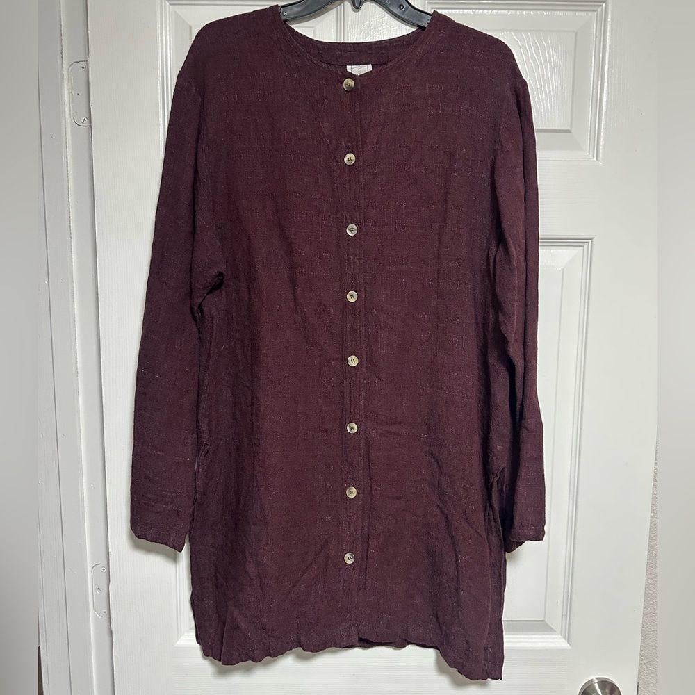 CUT LOOSE Plum BURGUNDY FLAX Linen SHIRT DRESS M tunic Lagenlook